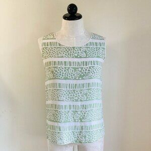 Vintage Handmade Silk Lime & Cream Floral Stripe Sleeveless Top Size XS-S